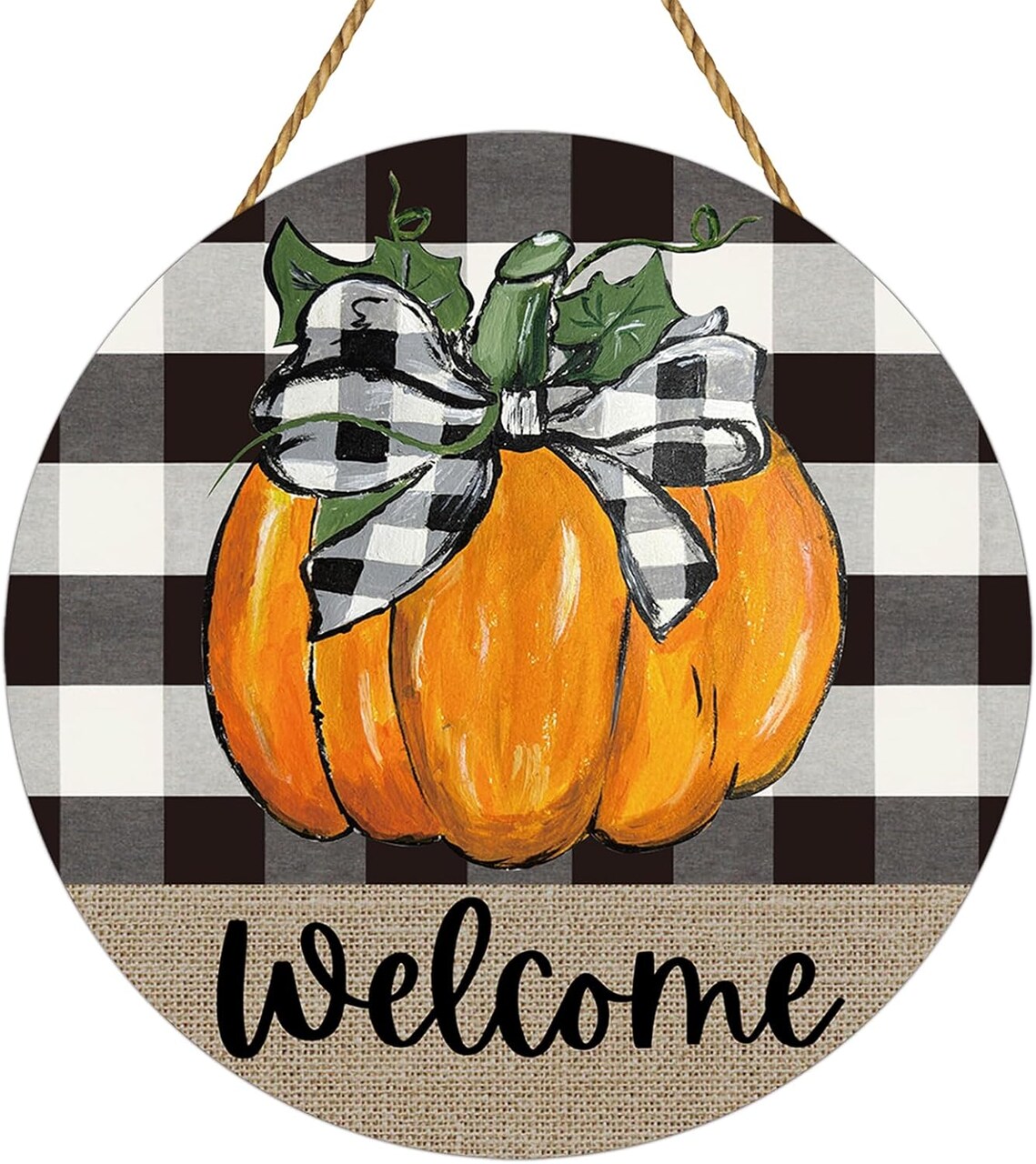 Fall Door Decor – Wooden Pumpkin Welcome Sign for Front Door, Harvest & Thanksgiving Wall Hanger, Rustic Fall Home Decoration for Porch, Indoor & Outdoor (Orange)